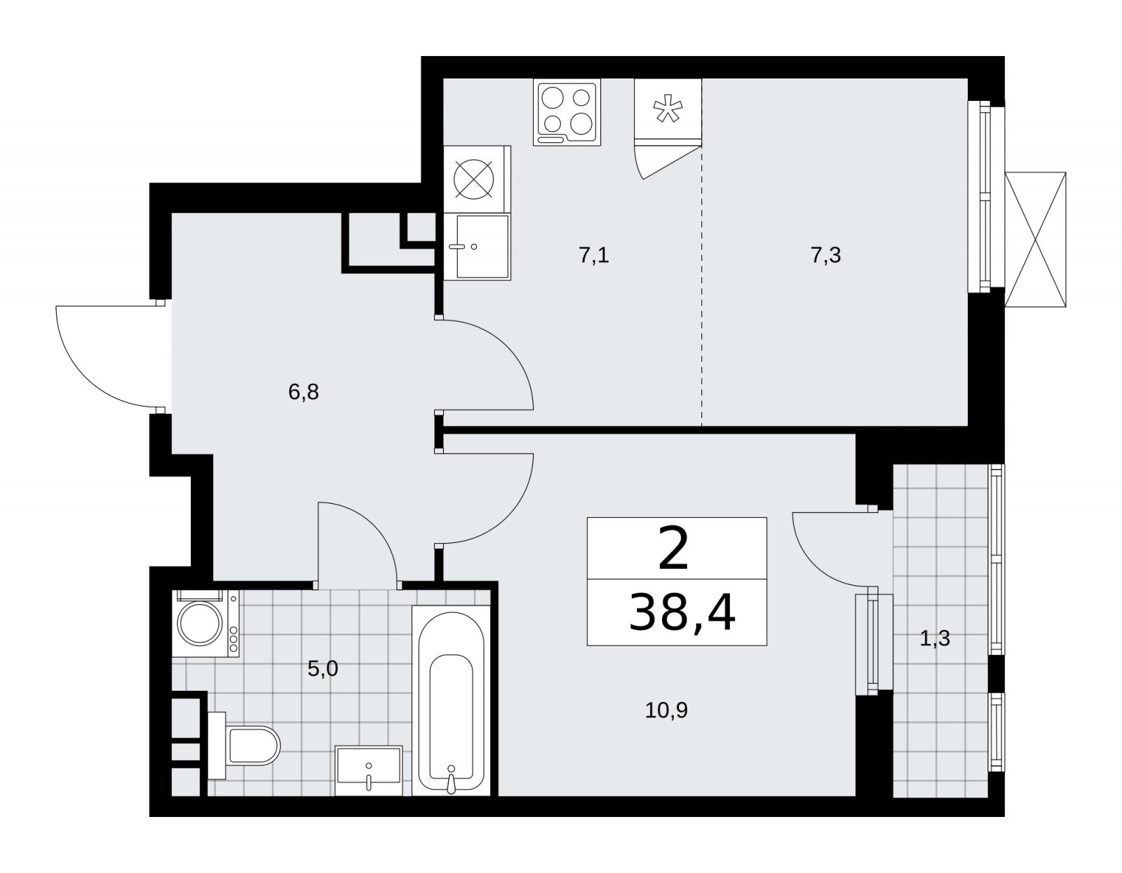 2-комнатная квартира (евро) без отделки, 38.4 м2, 10 этаж, сдача 4 квартал 2025 г., ЖК Прокшино, корпус 11.1.4 - объявление 2257618 - фото №1