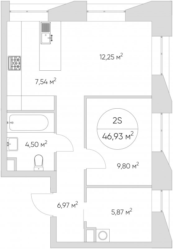2-комнатные апартаменты без отделки, 46.93 м2, 2 этаж, сдача 1 квартал 2024 г., ЖК N'ICE LOFT, корпус 1 - объявление 1697134 - фото №1