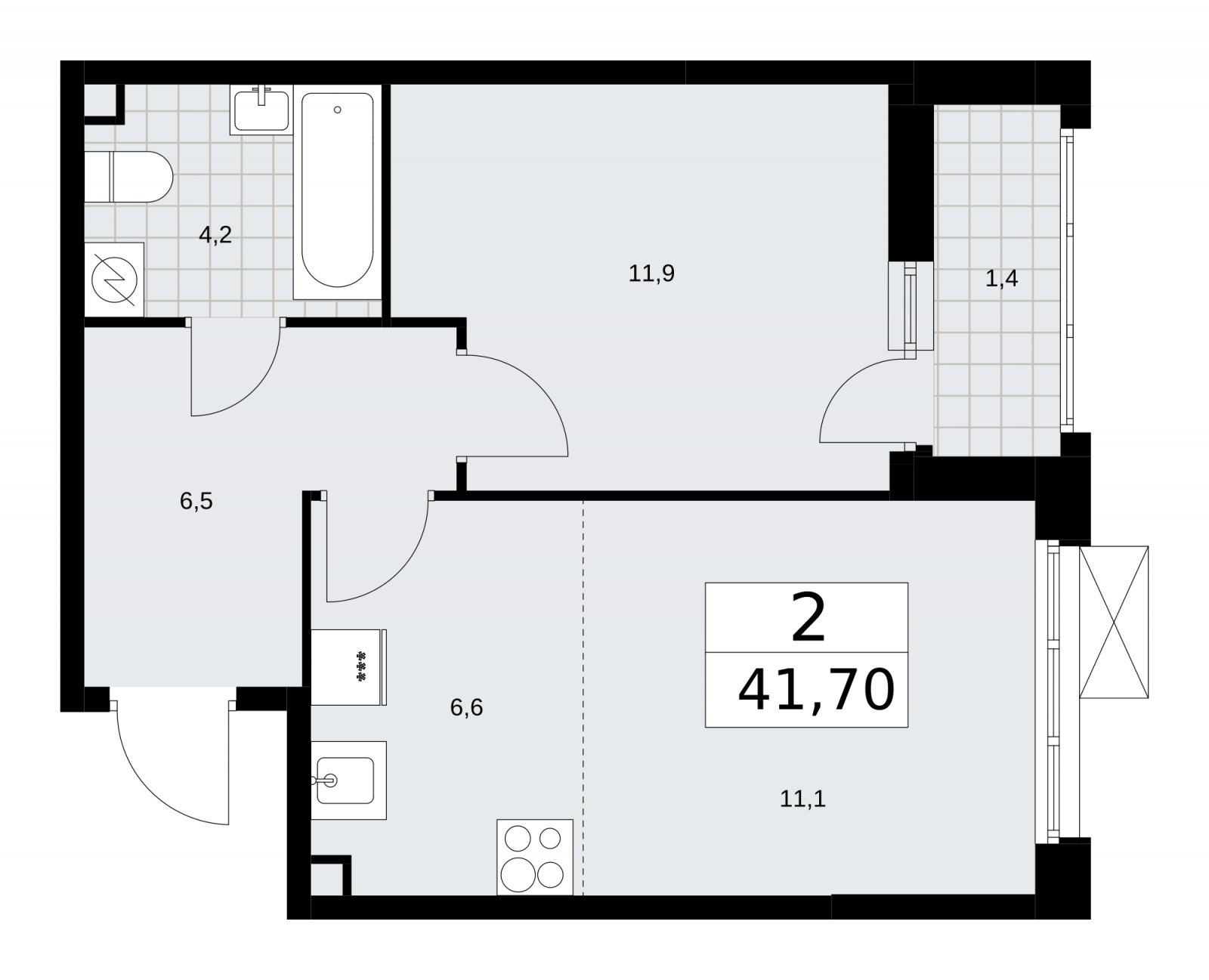 2-комнатная квартира (евро) без отделки, 41.7 м2, 2 этаж, сдача 3 квартал 2025 г., ЖК Скандинавия, корпус 28.2 - объявление 2202305 - фото №1