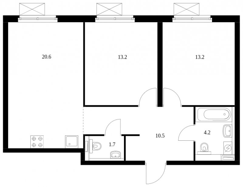 2-комнатная квартира с полной отделкой, 63.4 м2, 30 этаж, сдача 1 квартал 2024 г., ЖК Полярная 25, корпус 2.3 - объявление 1560368 - фото №1