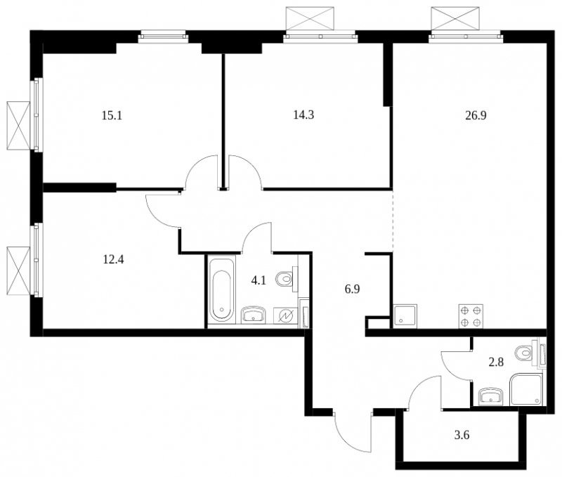 3-комнатная квартира с полной отделкой, 97.3 м2, 2 этаж, сдача 1 квартал 2024 г., ЖК Полярная 25, корпус 2.3 - объявление 1560386 - фото №1