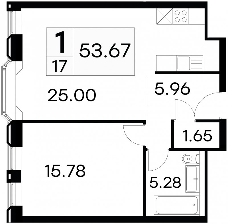 1-комнатные апартаменты с частичной отделкой, 53.67 м2, 3 этаж, сдача 3 квартал 2024 г., ЖК GloraX Aura Белорусская, корпус 1 - объявление 1708745 - фото №1