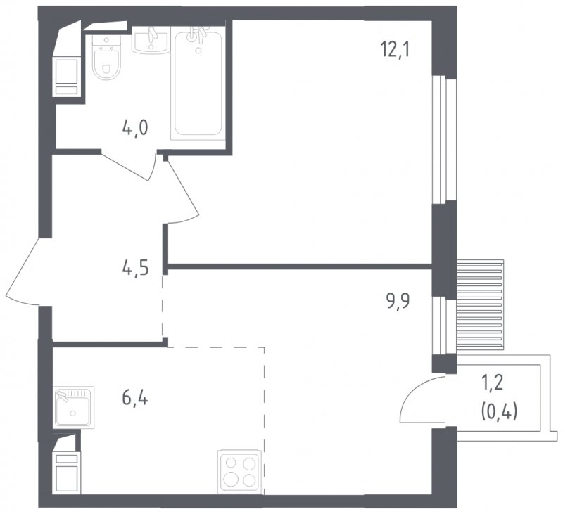 2-комнатная квартира с полной отделкой, 37.3 м2, 6 этаж, сдача 2 квартал 2024 г., ЖК Мытищи Парк, корпус 3 - объявление 1862039 - фото №1