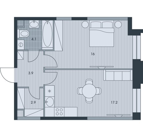 2-комнатная квартира без отделки, 44 м2, 17 этаж, дом сдан, ЖК EVER, корпус 2 - объявление 2347002 - фото №1