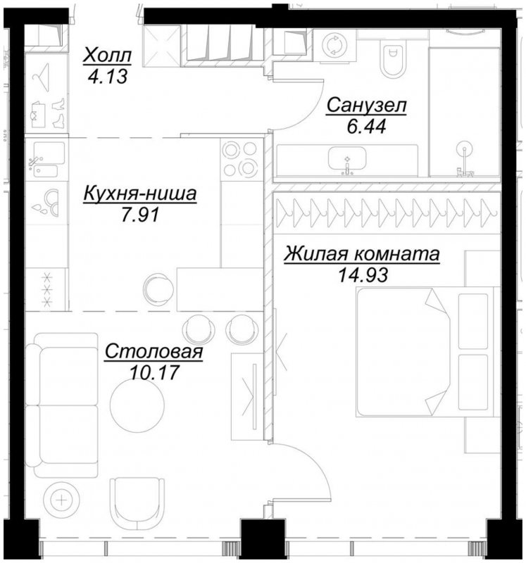 1-комнатная квартира с частичной отделкой, 43.5 м2, 42 этаж, сдача 4 квартал 2024 г., ЖК MOD, корпус Mod.M - объявление 1788278 - фото №1