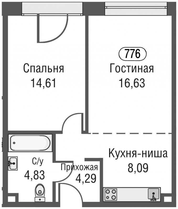 2-комнатная квартира (евро) с частичной отделкой, 48.5 м2, 16 этаж, сдача 3 квартал 2023 г., ЖК AFI Park Воронцовский, корпус 1 - объявление 1637205 - фото №1