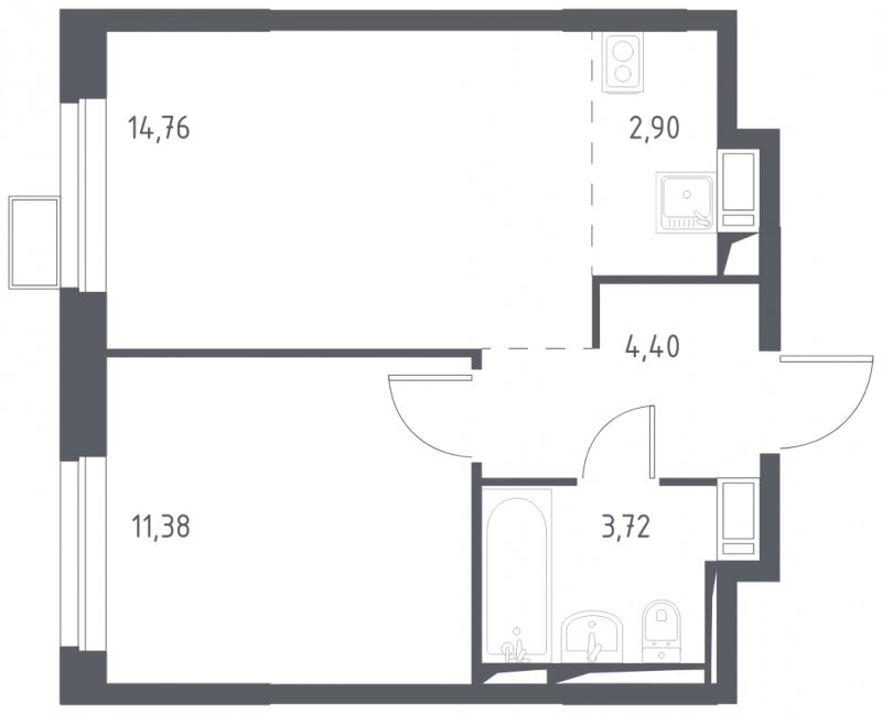 2-комнатная квартира с полной отделкой, 37.16 м2, 11 этаж, дом сдан, ЖК Пригород Лесное, корпус 9 - объявление 1805446 - фото №1
