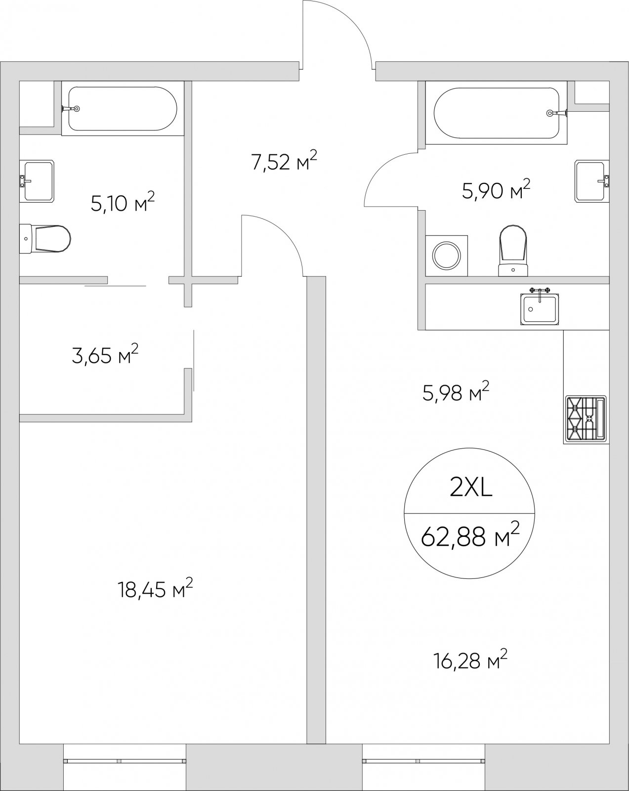 2-комнатные апартаменты без отделки, 62.88 м2, 2 этаж, дом сдан, ЖК N'ICE LOFT, корпус 1 - объявление 2315223 - фото №1