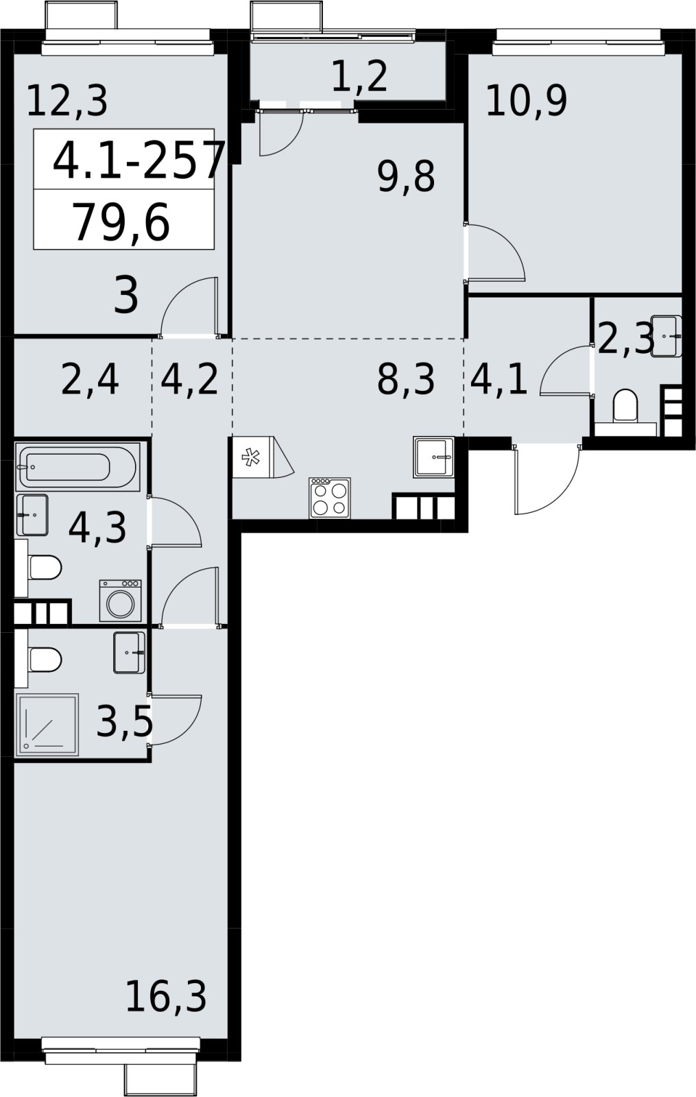 4-комнатная квартира (евро) с полной отделкой, 79.6 м2, 10 этаж, сдача 2 квартал 2027 г., ЖК Южные сады, корпус 4.1.2 - объявление 2392771 - фото №1