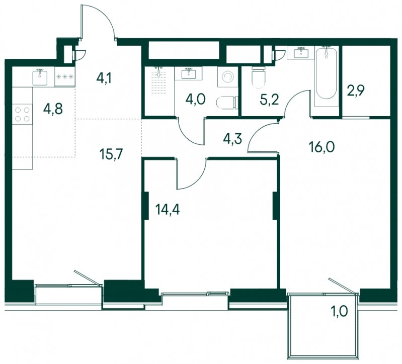 2-комнатная квартира без отделки, 72.4 м2, 5 этаж, сдача 2 квартал 2025 г., ЖК Клубный город на реке Primavera, корпус 5 квартала "Vivaldi" - объявление 1784570 - фото №1