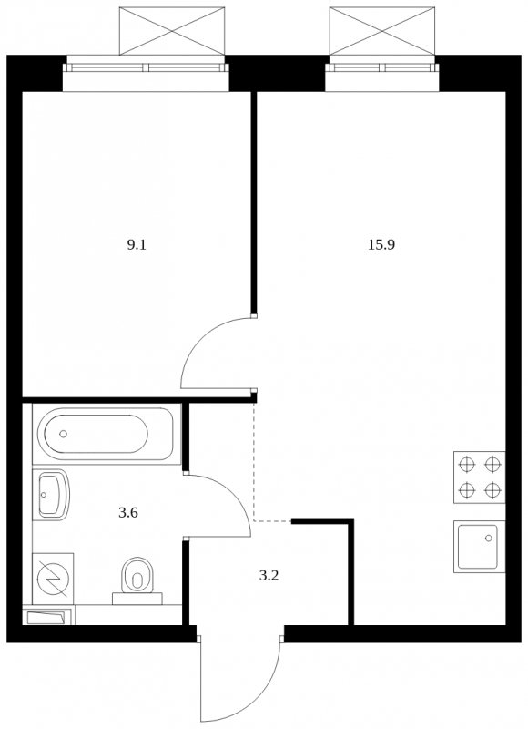 1-комнатная квартира с полной отделкой, 31.8 м2, 2 этаж, сдача 4 квартал 2023 г., ЖК Большая Академическая 85, корпус 2.1 - объявление 1680941 - фото №1