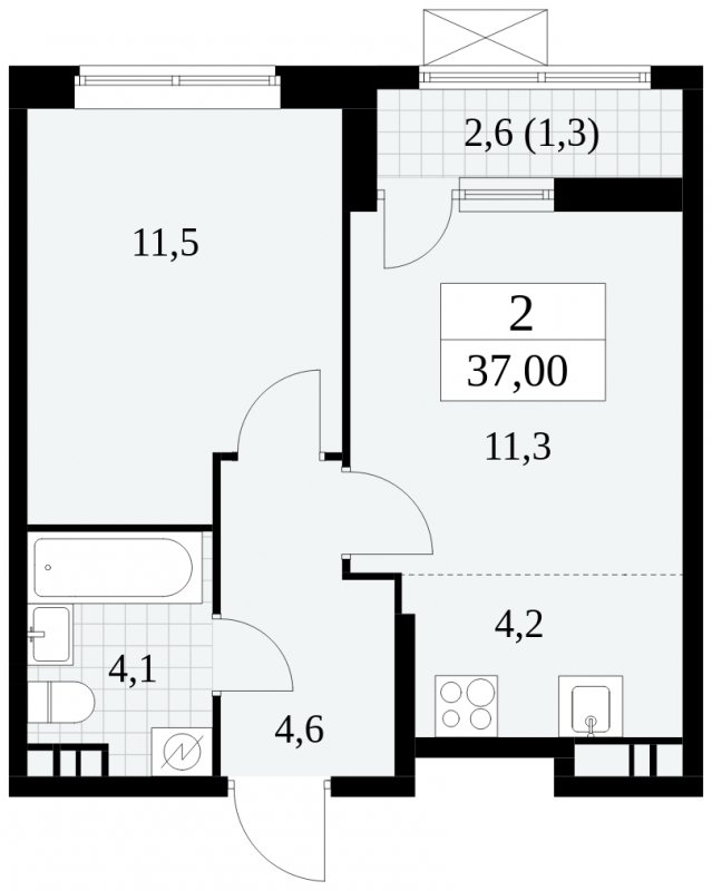 2-комнатная квартира (евро) с частичной отделкой, 37 м2, 12 этаж, сдача 1 квартал 2025 г., ЖК Прокшино, корпус 5.2.2 - объявление 1751215 - фото №1
