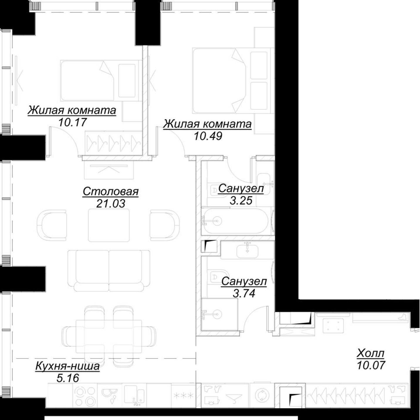 2-комнатная квартира с частичной отделкой, 63.73 м2, 2 этаж, сдача 4 квартал 2024 г., ЖК MOD, корпус Dreiser - объявление 2191541 - фото №1