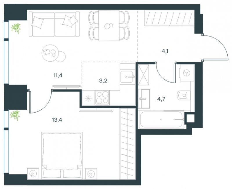 2-комнатная квартира (евро) без отделки, 36.8 м2, 3 этаж, сдача 4 квартал 2024 г., ЖК Level Мичуринский, корпус 4 - объявление 1635401 - фото №1
