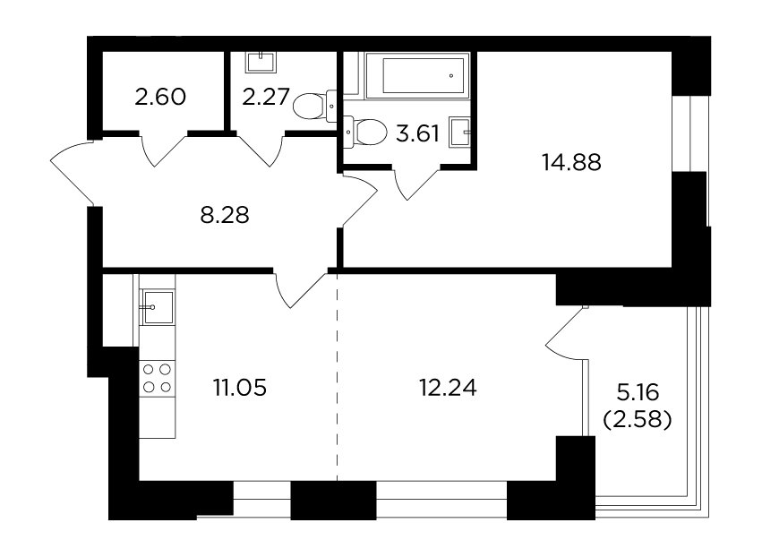 2-комнатная квартира без отделки, 57.51 м2, 17 этаж, дом сдан, ЖК FORIVER, корпус 11 - объявление 2371335 - фото №1