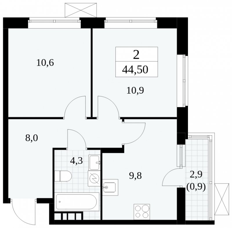 2-комнатная квартира без отделки, 44.5 м2, 7 этаж, сдача 1 квартал 2025 г., ЖК Прокшино, корпус 5.2.1 - объявление 1750983 - фото №1
