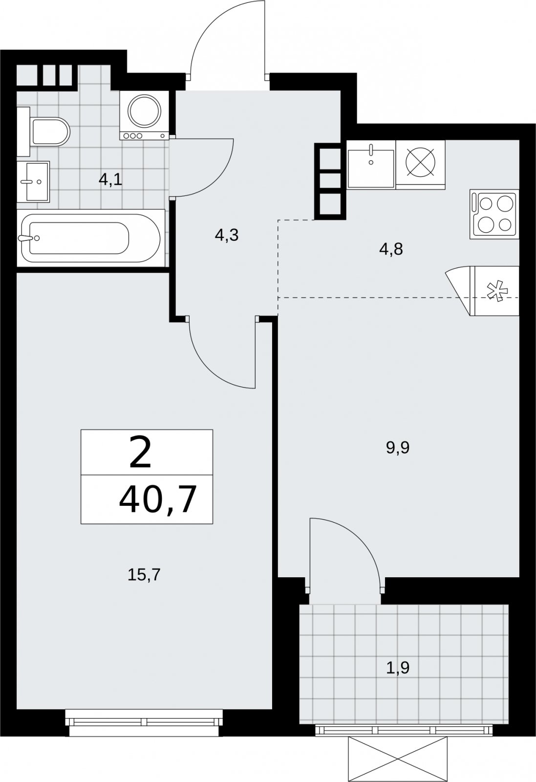 2-комнатная квартира (евро) без отделки, 40.7 м2, 9 этаж, сдача 2 квартал 2026 г., ЖК Бунинские кварталы, корпус 5.3 - объявление 2297565 - фото №1
