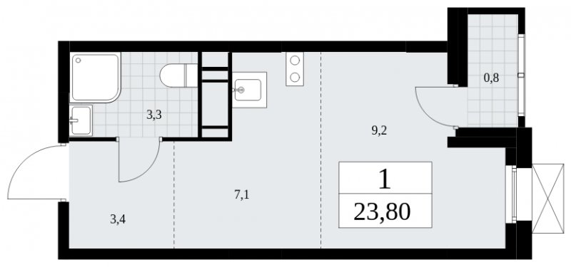 Студия с частичной отделкой, 23.8 м2, 14 этаж, сдача 4 квартал 2024 г., ЖК Скандинавия, корпус 35.1.2 - объявление 1779538 - фото №1
