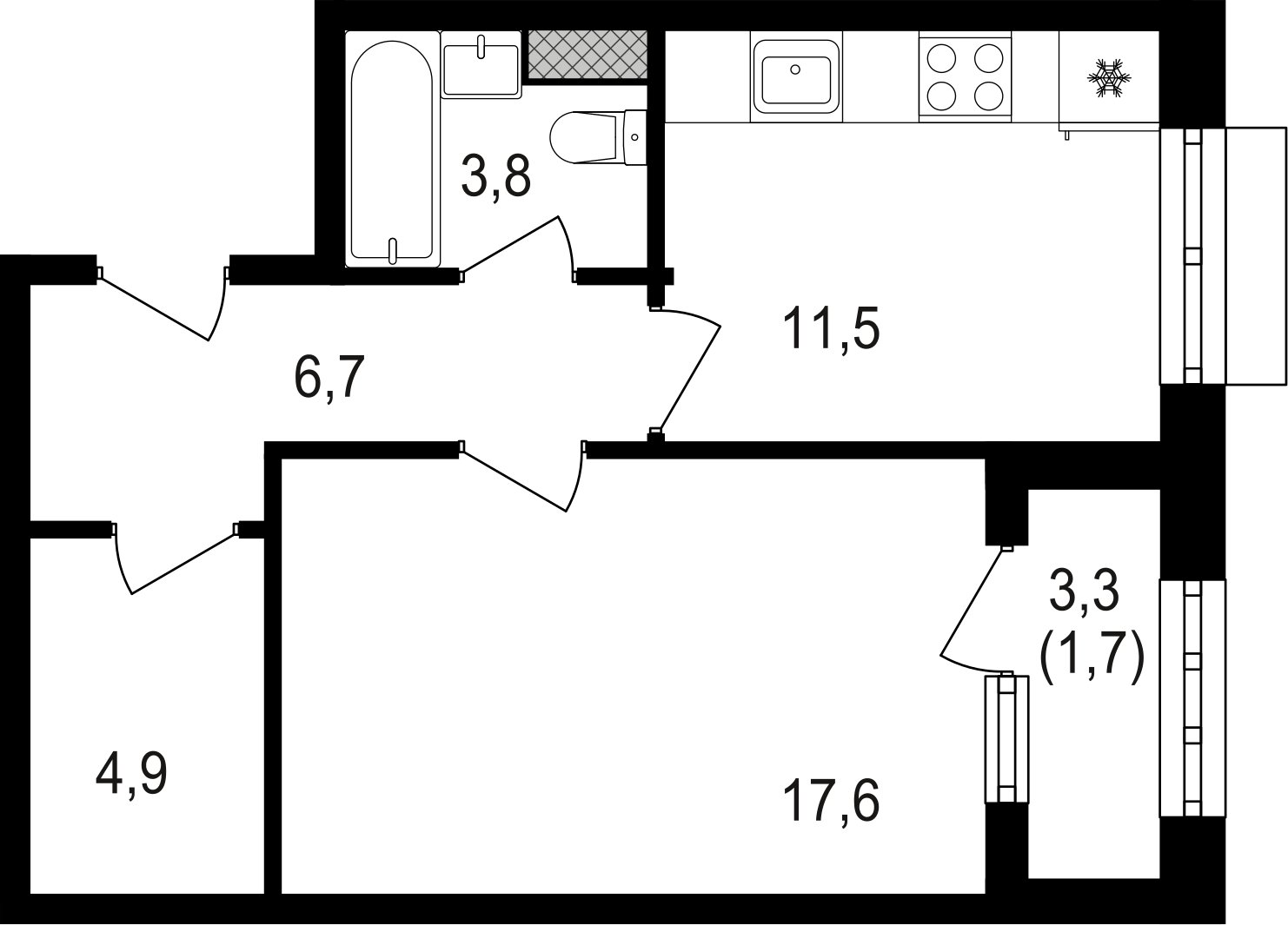 1-комнатная квартира без отделки, 46.5 м2, 9 этаж, сдача 3 квартал 2024 г., ЖК Михалковский, корпус 3 - объявление 2390016 - фото №1