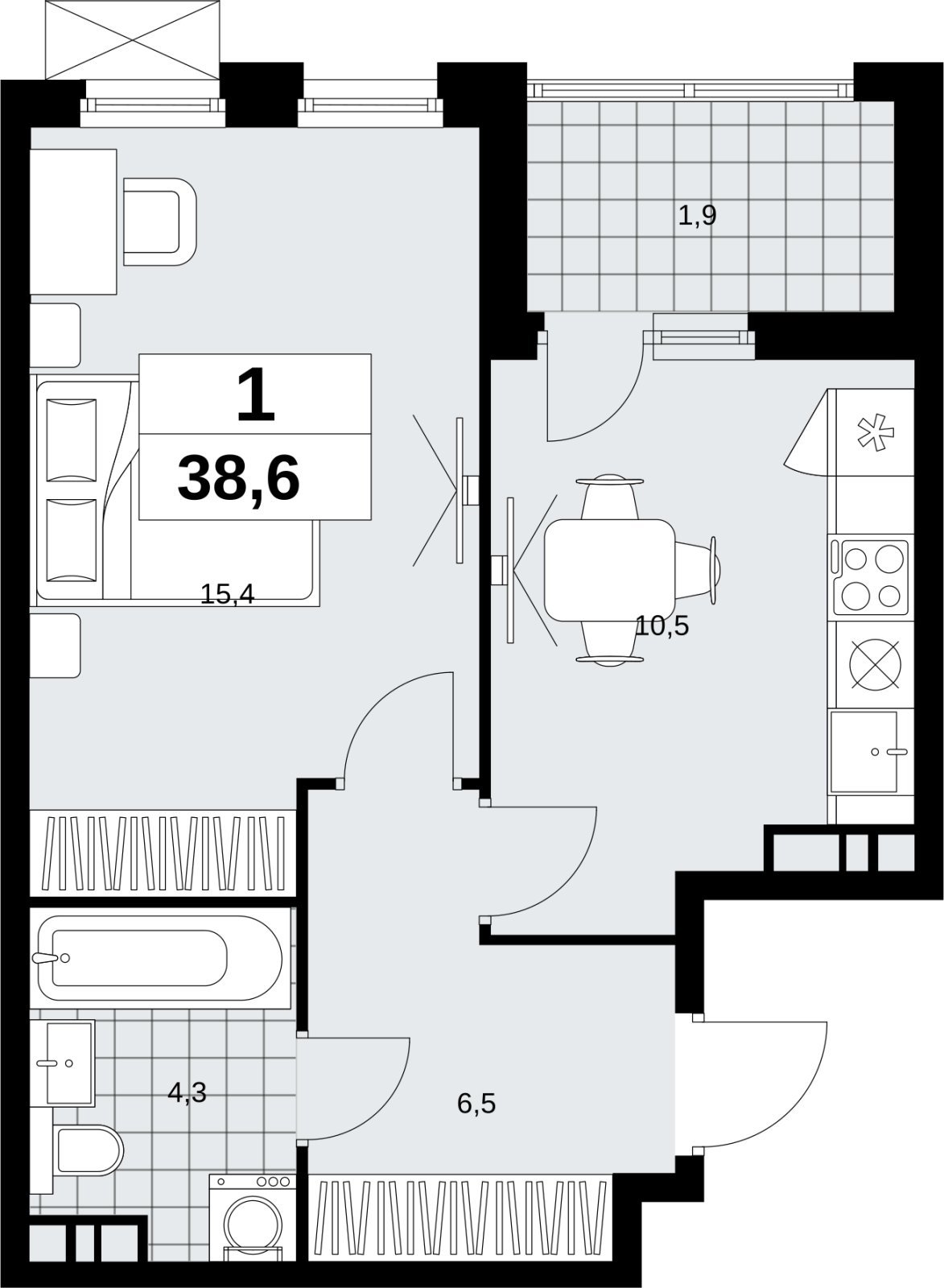 1-комнатная квартира с полной отделкой, 38.6 м2, 13 этаж, сдача 1 квартал 2027 г., ЖК Скандинавия, корпус 2.18.2.3 - объявление 2351424 - фото №1