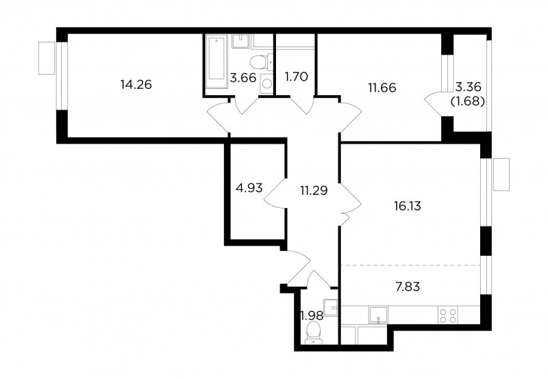 3-комнатная квартира с полной отделкой, 75.12 м2, 7 этаж, сдача 4 квартал 2022 г., ЖК VESNA, корпус 2 - объявление 1776891 - фото №1