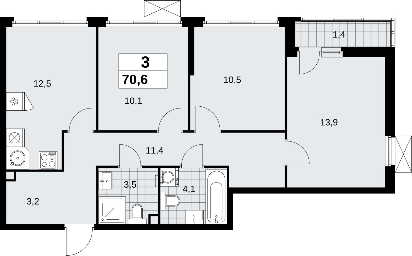 3-комнатная квартира с полной отделкой, 70.6 м2, 2 этаж, сдача 1 квартал 2027 г., ЖК Скандинавия, корпус 2.18.2.2 - объявление 2351239 - фото №1