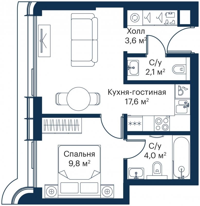 1-комнатная квартира с частичной отделкой, 37.1 м2, 41 этаж, сдача 4 квартал 2023 г., ЖК City Bay, корпус Atlantic Ocean 1 - объявление 1645284 - фото №1