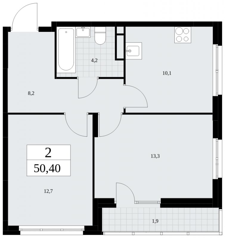 2-комнатная квартира без отделки, 50.4 м2, 5 этаж, сдача 4 квартал 2024 г., ЖК Скандинавия, корпус 36.2.2 - объявление 1779957 - фото №1