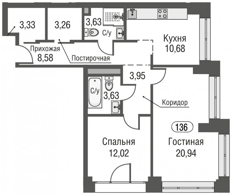 2-комнатная квартира без отделки, 70.02 м2, 15 этаж, сдача 3 квартал 2023 г., ЖК AFI Park Воронцовский, корпус 5 - объявление 1675106 - фото №1