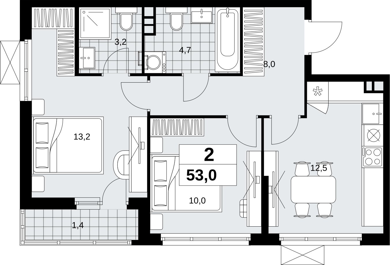 2-комнатная квартира с полной отделкой, 53 м2, 3 этаж, сдача 1 квартал 2027 г., ЖК Скандинавия, корпус 2.18.2.1 - объявление 2351047 - фото №1