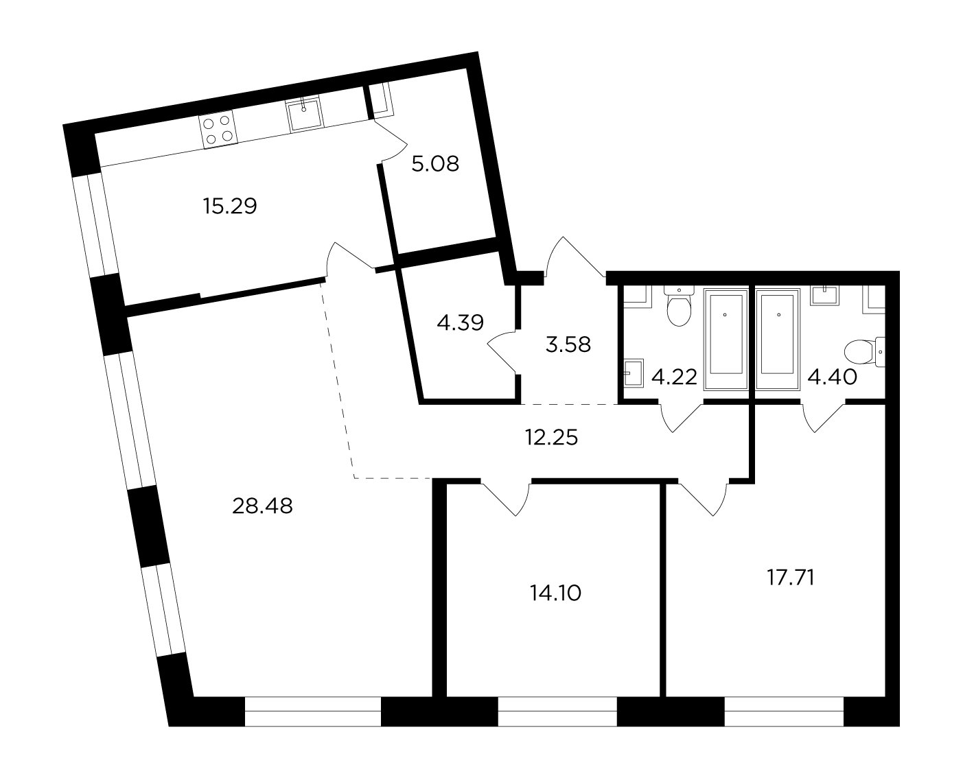 3-комнатная квартира без отделки, 109.5 м2, 9 этаж, сдача 4 квартал 2023 г., ЖК FORIVER, корпус 2 - объявление 2007682 - фото №1