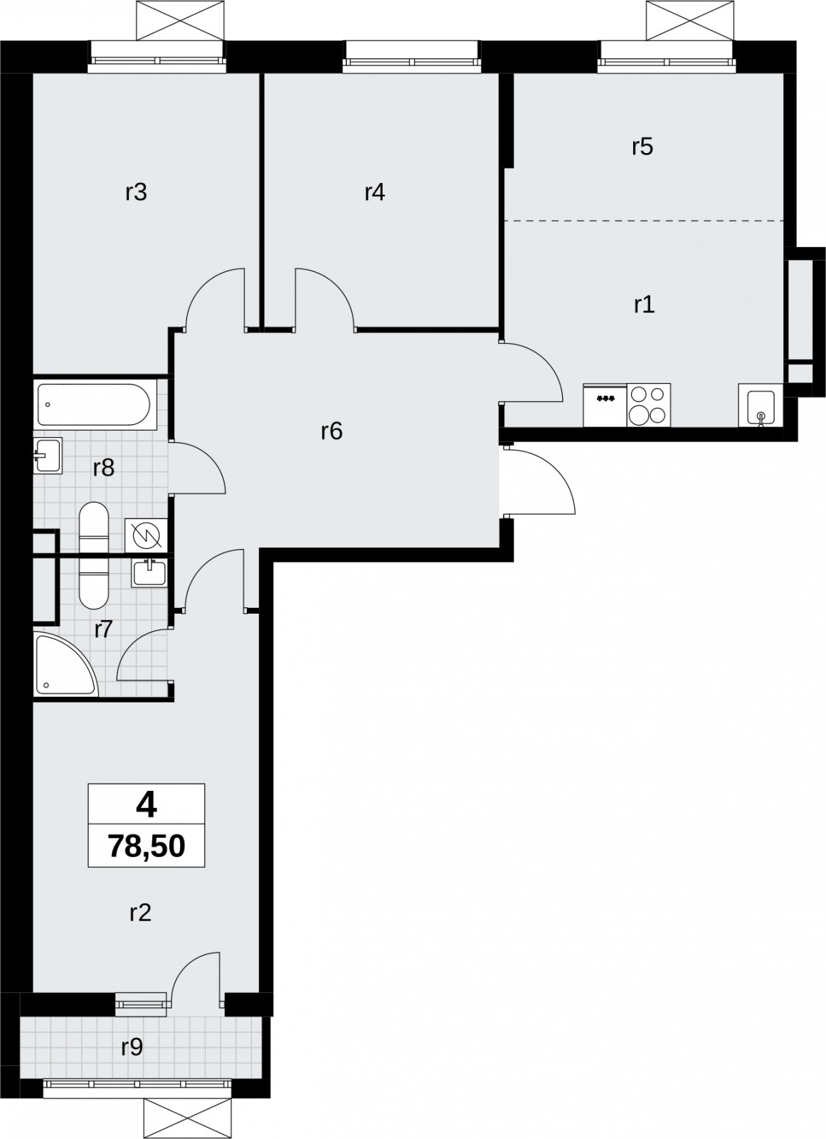4-комнатная квартира (евро) без отделки, 78.5 м2, 5 этаж, сдача 3 квартал 2026 г., ЖК Родные кварталы, корпус 2 - объявление 2295538 - фото №1