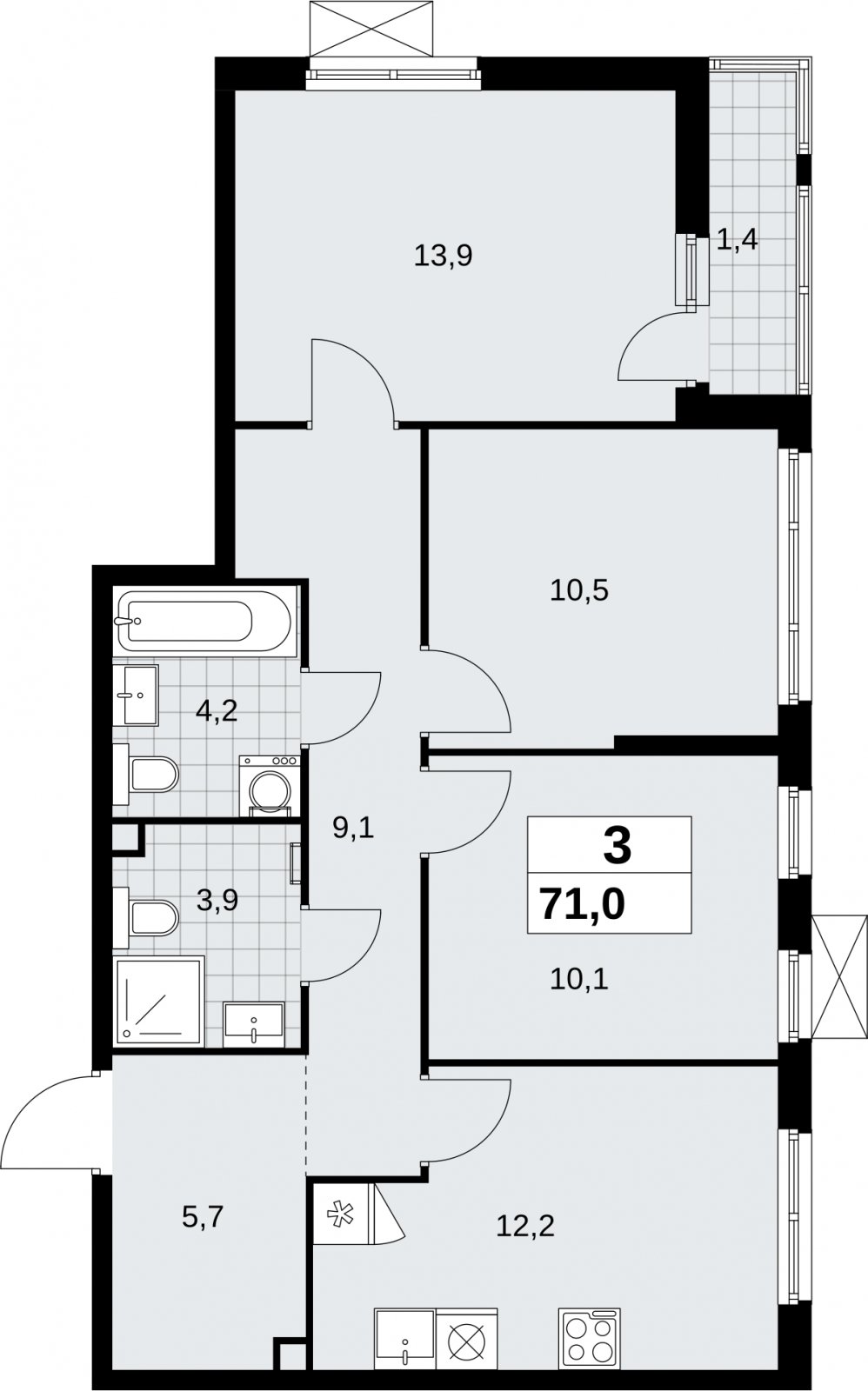 3-комнатная квартира без отделки, 71 м2, 2 этаж, сдача 2 квартал 2026 г., ЖК Дзен-кварталы, корпус 6.1.1 - объявление 2327131 - фото №1