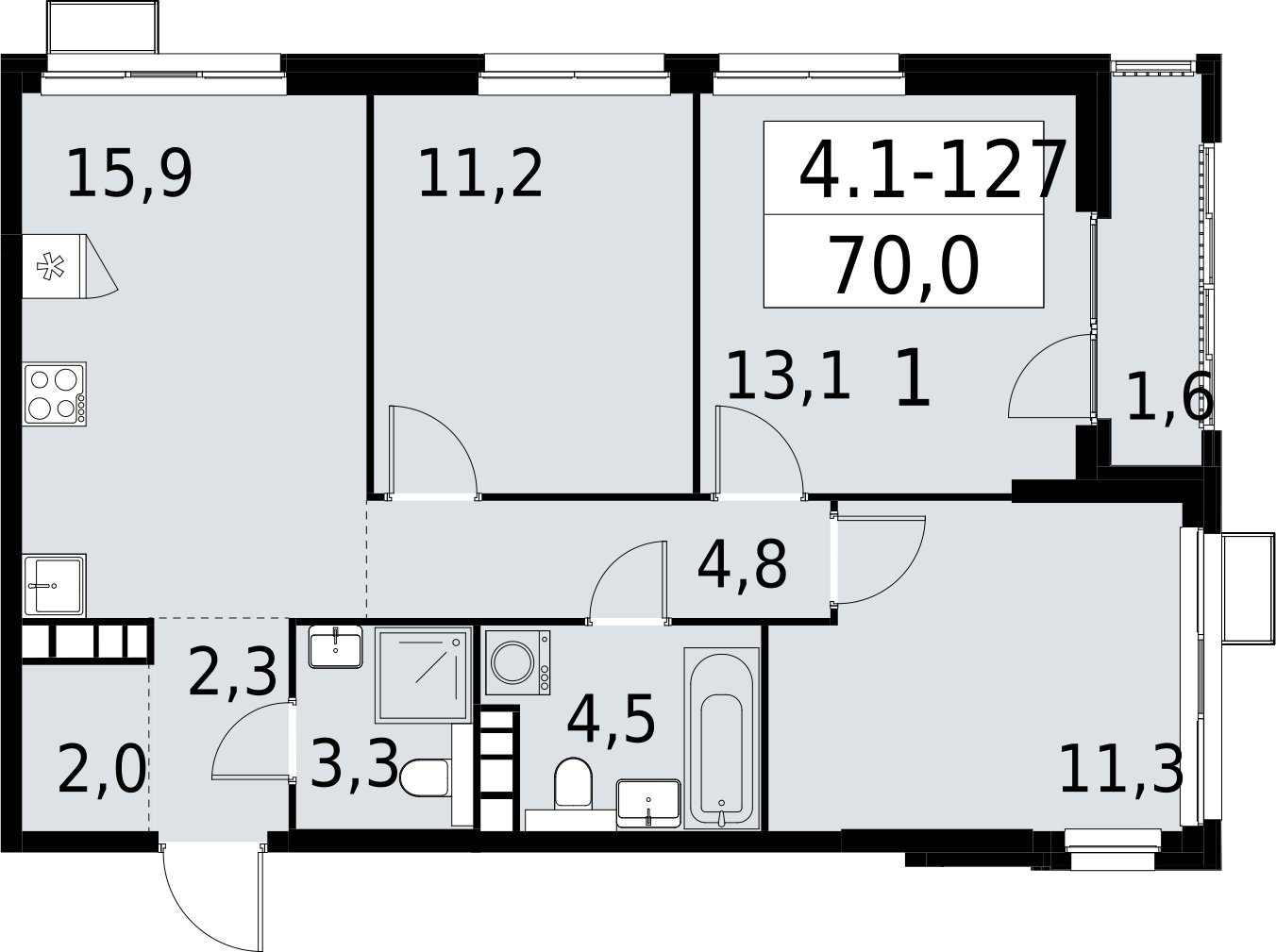 3-комнатная квартира с полной отделкой, 70 м2, 23 этаж, сдача 2 квартал 2027 г., ЖК Южные сады, корпус 4.1.1 - объявление 2392668 - фото №1