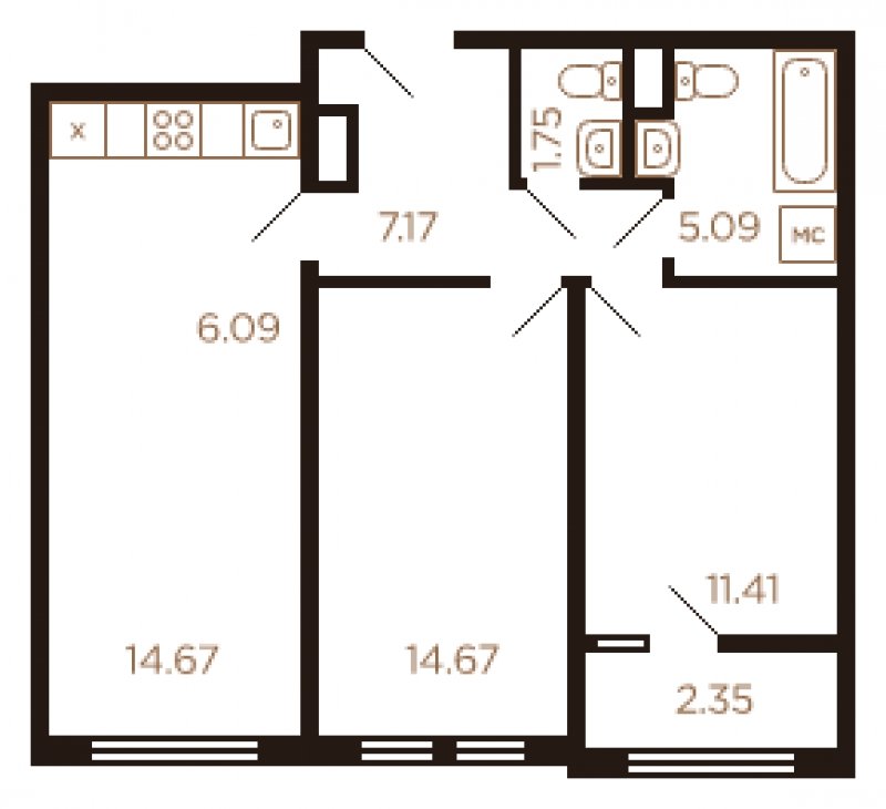 3-комнатная квартира с полной отделкой, 63 м2, 2 этаж, дом сдан, ЖК Миниполис Рафинад, корпус 11 - объявление 1612376 - фото №1