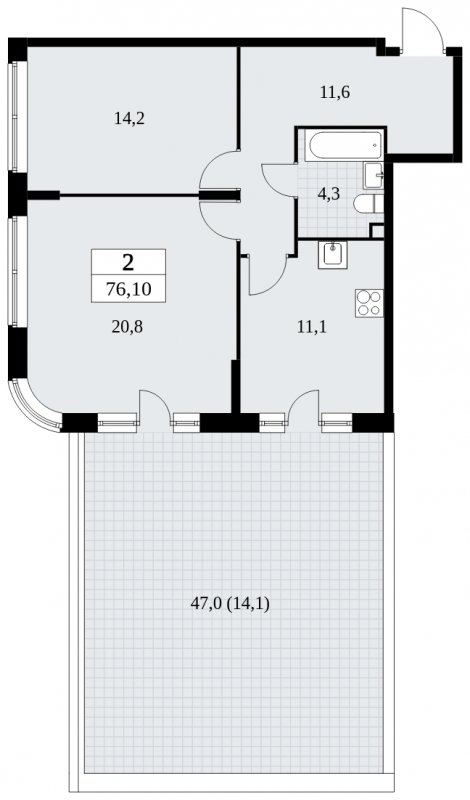 2-комнатная квартира с полной отделкой, 76.1 м2, 2 этаж, сдача 3 квартал 2024 г., ЖК Прокшино, корпус 8.3 - объявление 1683873 - фото №1