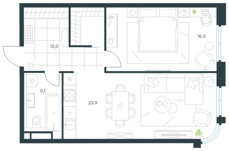 2-комнатные апартаменты без отделки, 57.5 м2, 24 этаж, сдача 2 квартал 2022 г., ЖК Level Стрешнево, корпус Север - объявление 1671008 - фото №1