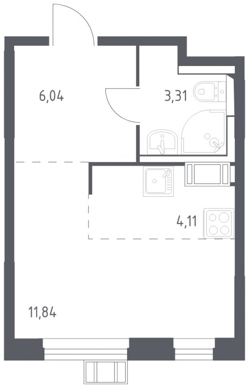 1-комнатная квартира с полной отделкой, 25.3 м2, 4 этаж, сдача 2 квартал 2023 г., ЖК Томилино Парк, корпус 4.3 - объявление 1702241 - фото №1