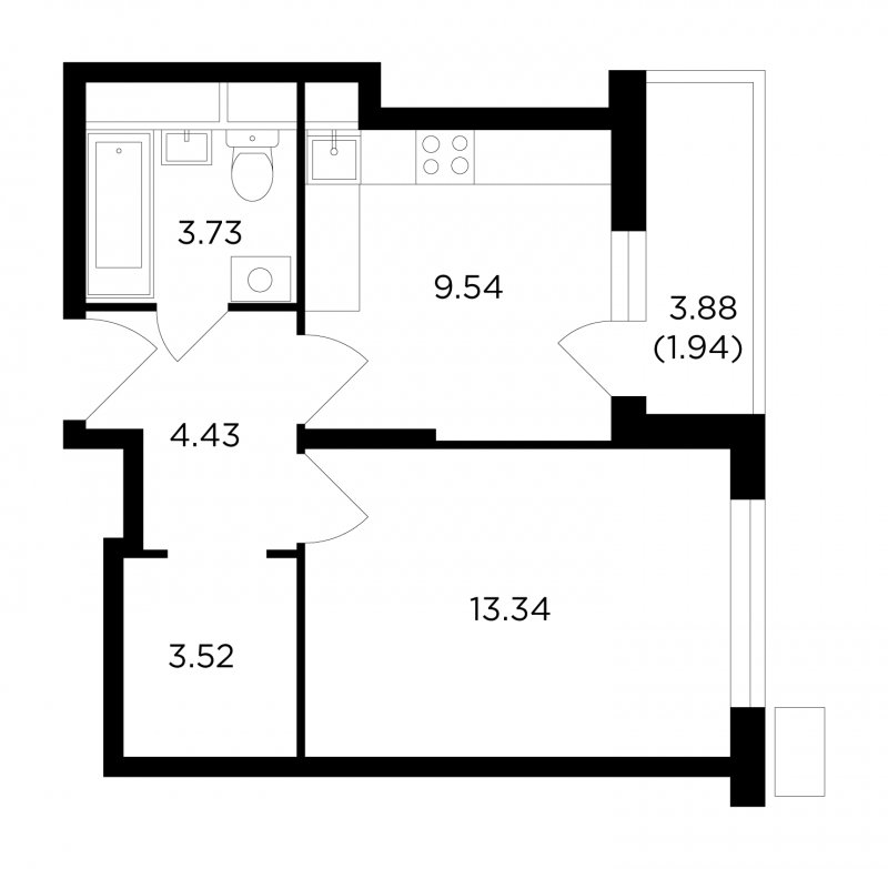1-комнатная квартира без отделки, 36.5 м2, 7 этаж, сдача 4 квартал 2022 г., ЖК VESNA, корпус 4.1 - объявление 1575003 - фото №1