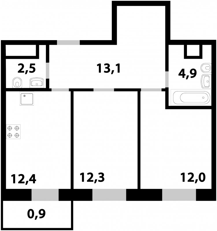 2-комнатная квартира без отделки, 57 м2, 25 этаж, дом сдан, ЖК Союзный, корпус 1 - объявление 1492724 - фото №1