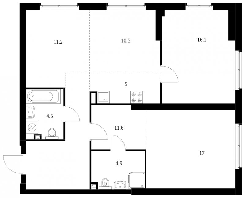 4-комнатная квартира с полной отделкой, 86.6 м2, 2 этаж, сдача 4 квартал 2023 г., ЖК Руставели 14, корпус 1.2 - объявление 1605057 - фото №1