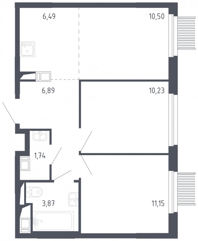 3-комнатная квартира с полной отделкой, 50.87 м2, 7 этаж, сдача 3 квартал 2023 г., ЖК Мытищи Парк, корпус 2 - объявление 1568548 - фото №1