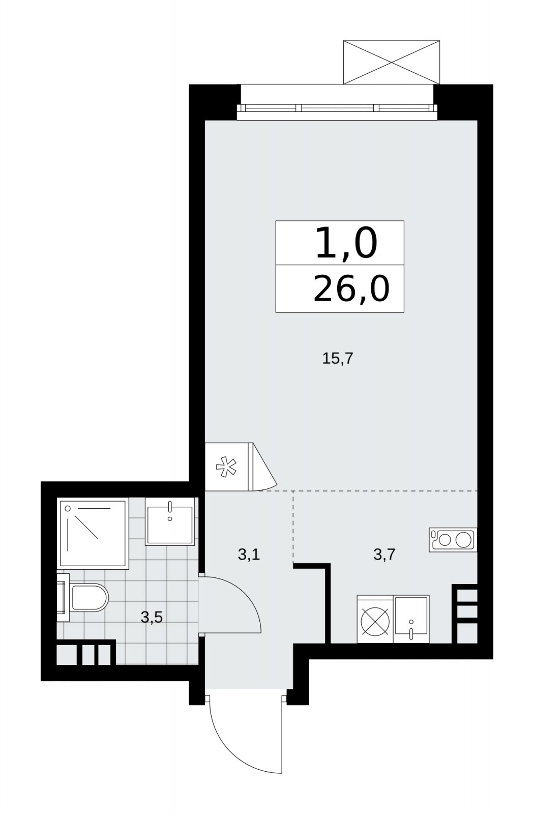Студия с частичной отделкой, 26 м2, 4 этаж, сдача 2 квартал 2026 г., ЖК Прокшино, корпус 10.1.5 - объявление 2227751 - фото №1