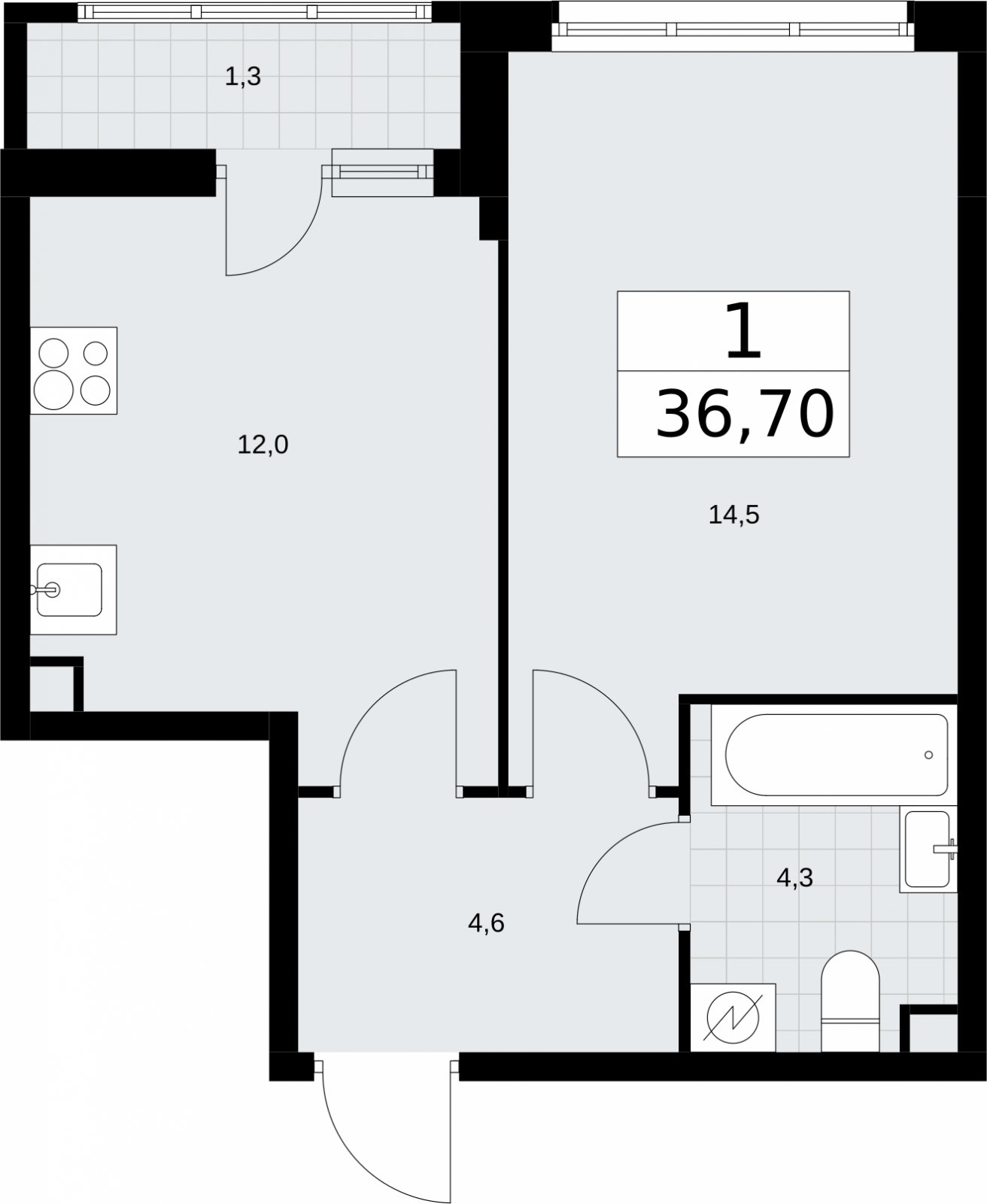 1-комнатная квартира с полной отделкой, 36.7 м2, 2 этаж, сдача 4 квартал 2026 г., ЖК Родные кварталы, корпус 1.2 - объявление 2317875 - фото №1