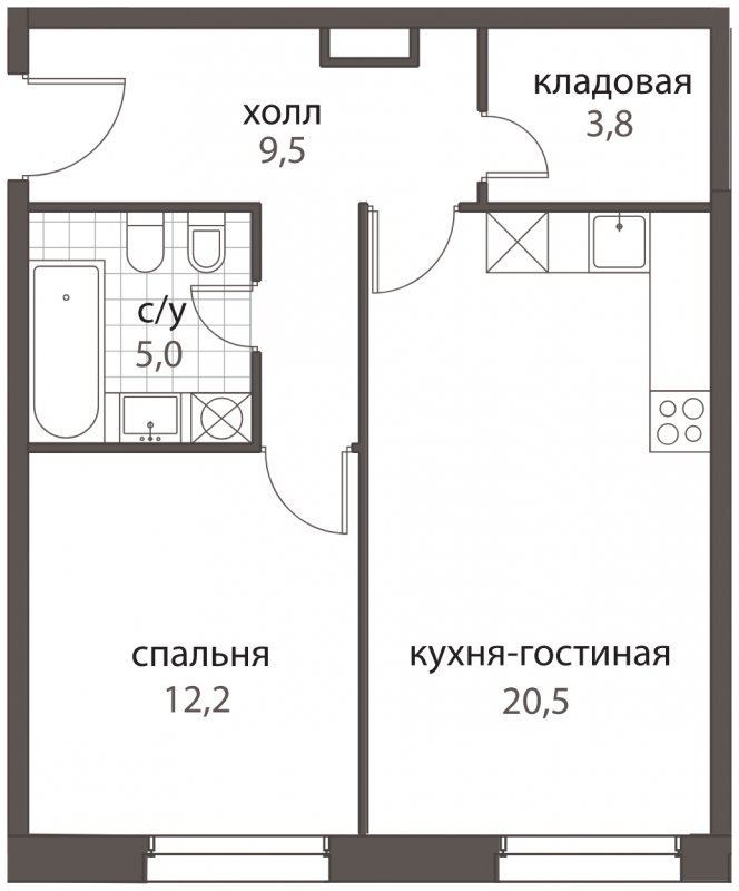 2-комнатная квартира (евро) без отделки, 51 м2, 1 этаж, дом сдан, ЖК HomeCity, корпус 5 - объявление 1295695 - фото №1