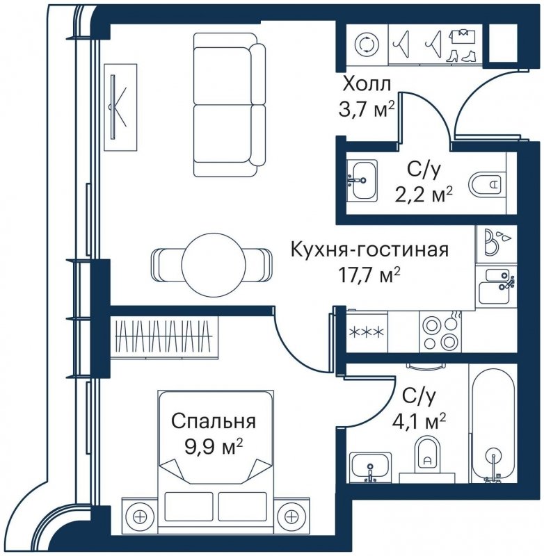 1-комнатная квартира с частичной отделкой, 37.6 м2, 45 этаж, сдача 4 квартал 2023 г., ЖК City Bay, корпус Atlantic Ocean 1 - объявление 1645291 - фото №1