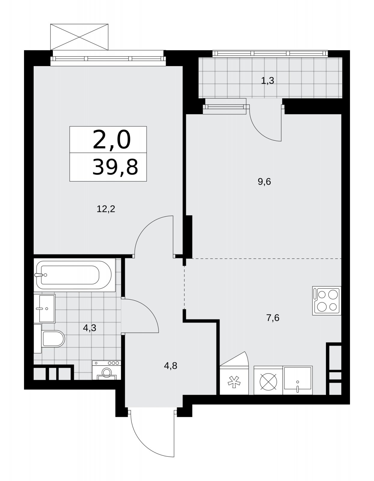 2-комнатная квартира (евро) без отделки, 39.8 м2, 9 этаж, сдача 1 квартал 2026 г., ЖК Прокшино, корпус 10.1.2 - объявление 2227072 - фото №1