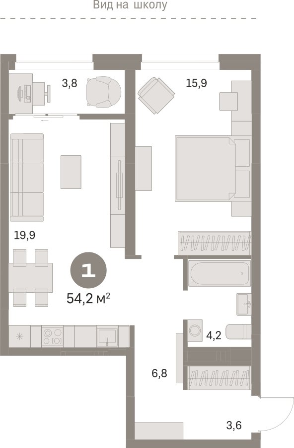 1-комнатная квартира с частичной отделкой, 54.19 м2, 6 этаж, сдача 1 квартал 2025 г., ЖК Первый квартал, корпус Дом 5 - объявление 2281450 - фото №1