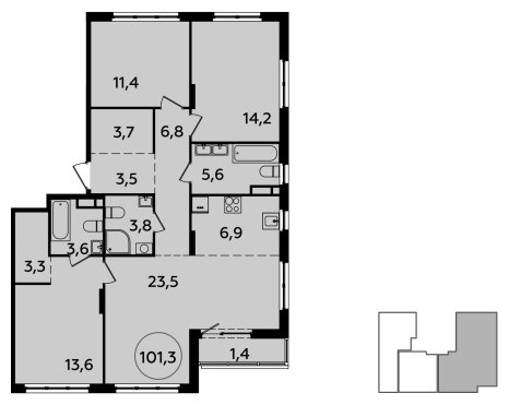 4-комнатная квартира (евро) с полной отделкой, 101.3 м2, 4 этаж, сдача 2 квартал 2024 г., ЖК Испанские кварталы, корпус 8.2 - объявление 1633552 - фото №1
