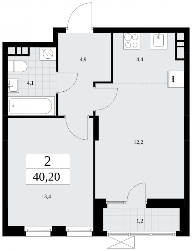 2-комнатная квартира (евро) с частичной отделкой, 40.2 м2, 5 этаж, сдача 3 квартал 2025 г., ЖК Дзен-кварталы, корпус 2.2 - объявление 1932333 - фото №1